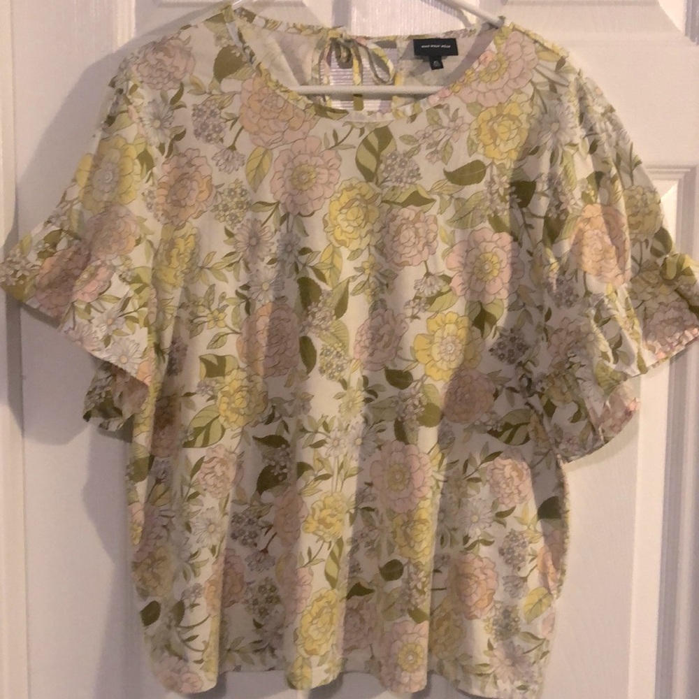Who What Wear Cotton Ruffle Sleeve Floral Top Women’s Size Xl